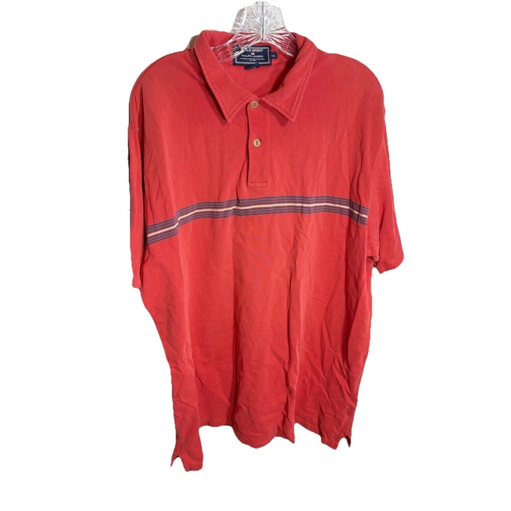 VTG 90s Polo Sport Ralph Lauren USA Flag Short Sleeve Red Polo Rugby Shirt XXL